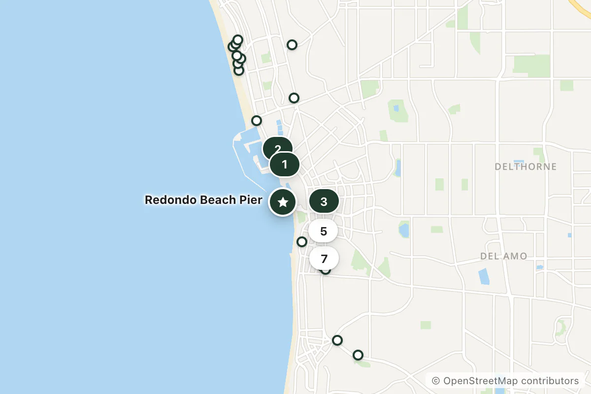 Map of the top 25 hotels for this question around Redondo Beach Pier