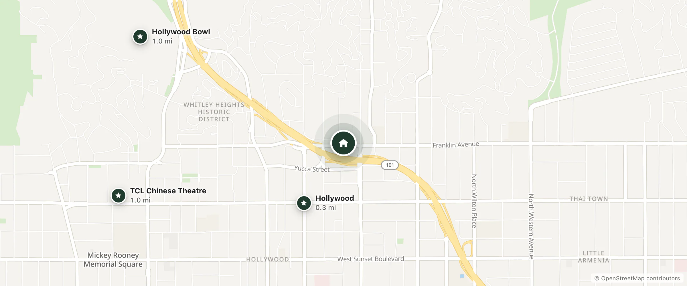 Map of The Adler A Hollywood Hotel and nearby Hollywood, Hollywood Bowl and TCL Chinese Theatre