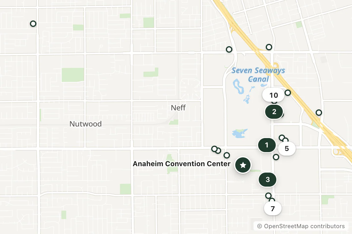 Map of the top 25 hotels for this question around Anaheim Convention Center