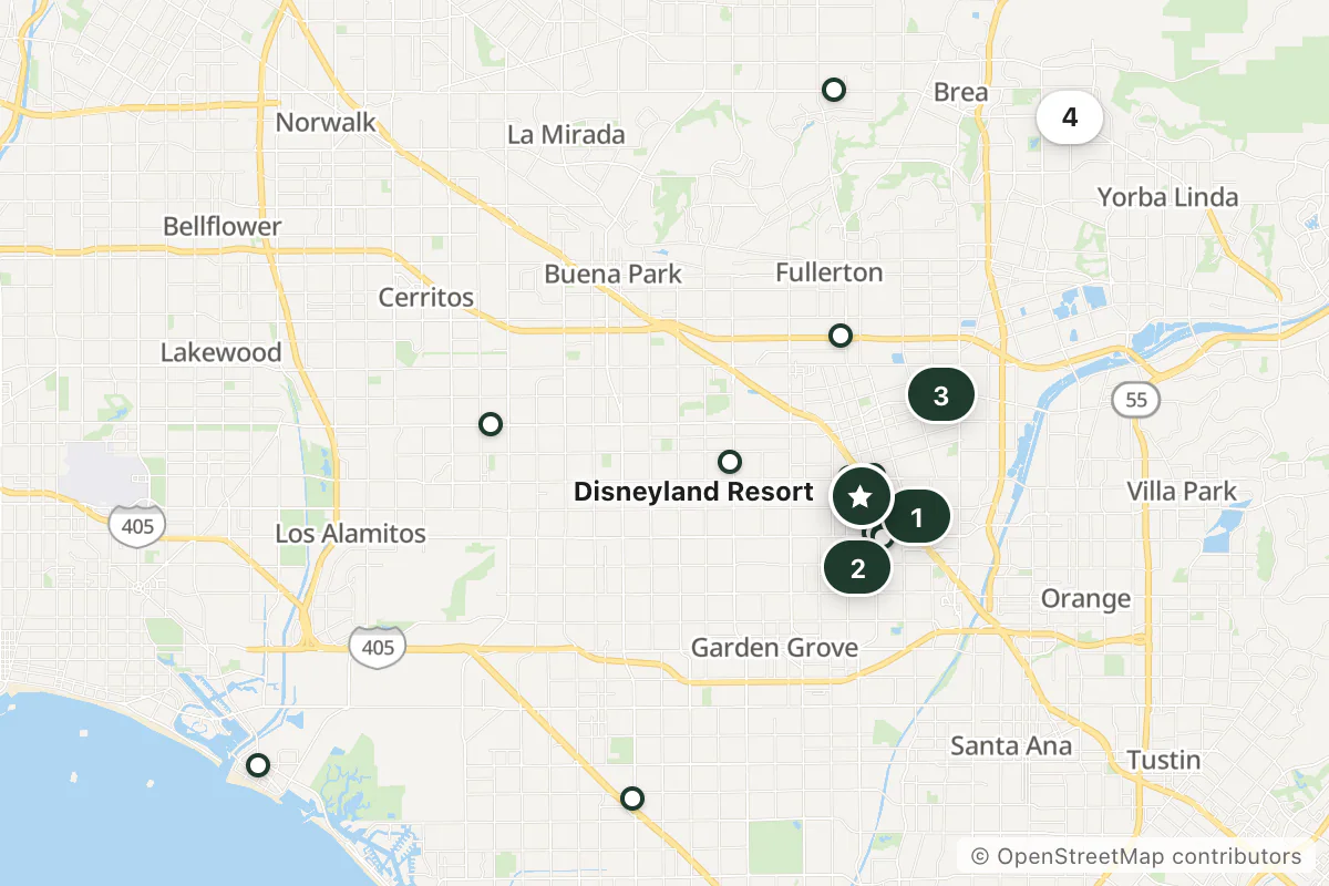 Map of the top 20 hotels for this question around Disneyland Resort