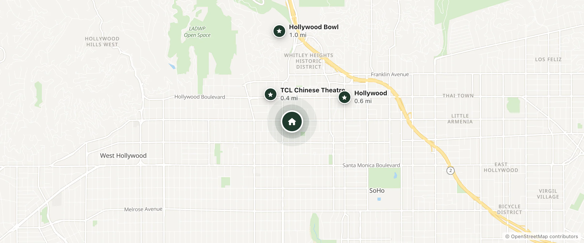 Map of Hollywood Guest Inn and nearby TCL Chinese Theatre, Hollywood and Hollywood Bowl