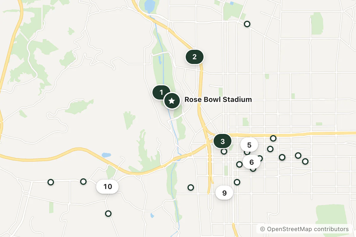 Map of the top 25 hotels for this question around Rose Bowl Stadium