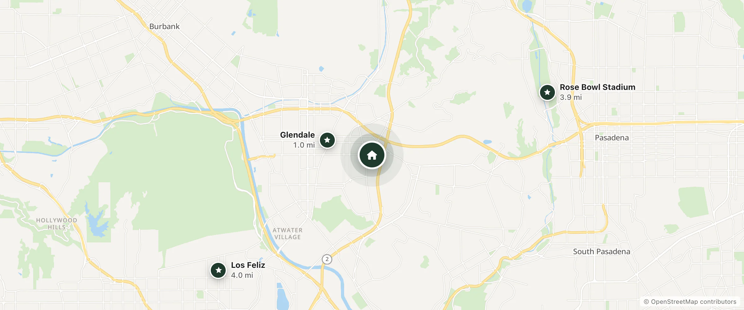 Map of Sakura Inn and nearby Glendale, Rose Bowl Stadium and Los Feliz