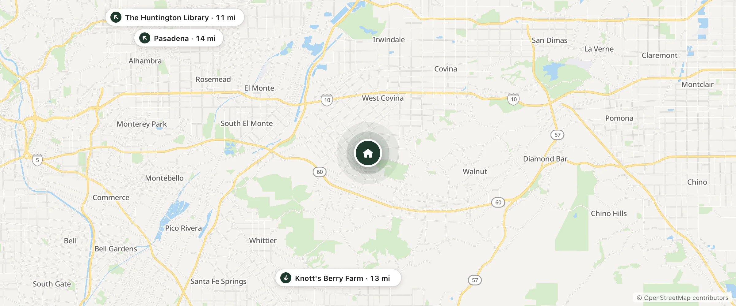Map of Comfort Suites Near City of Industry - Los Angeles and nearby The Huntington Library, Knott's Berry Farm and Pasadena