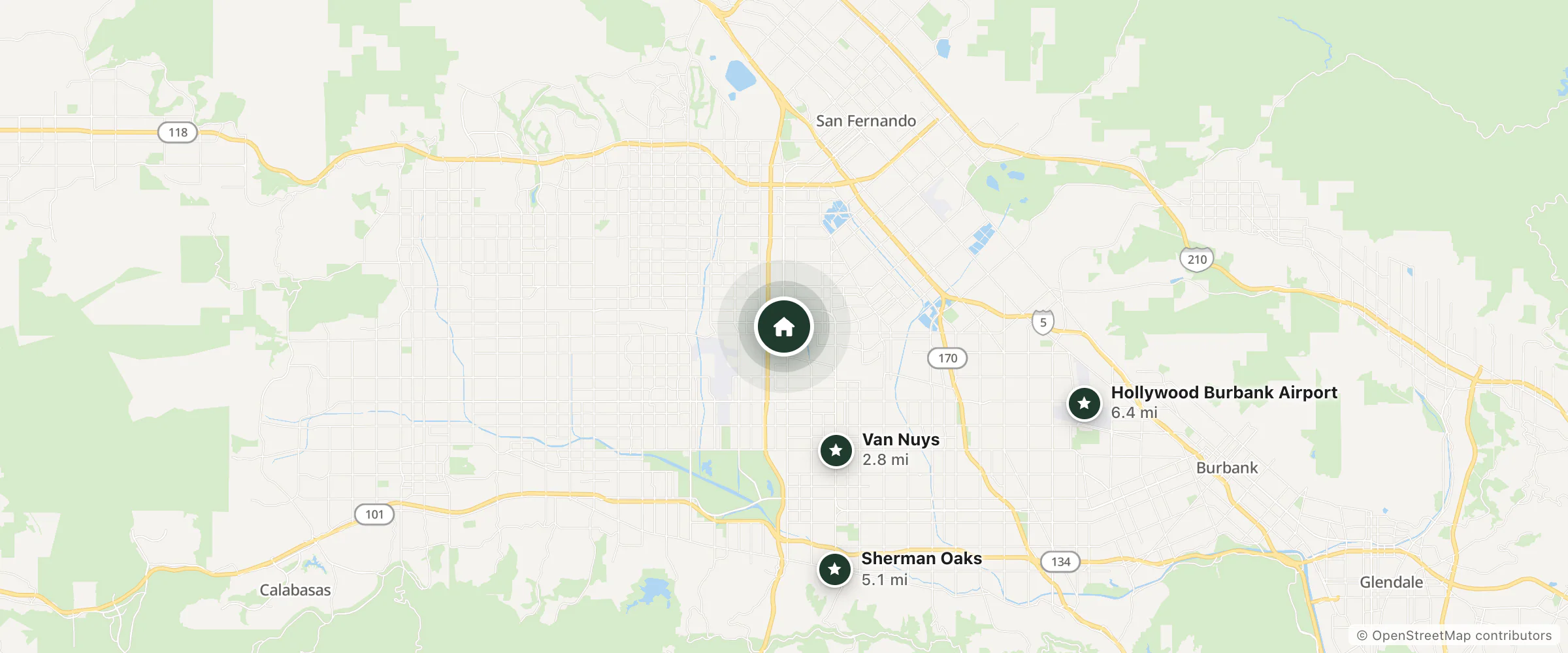 Map of Palm Tree Inn and nearby Van Nuys, Sherman Oaks and Hollywood Burbank Airport