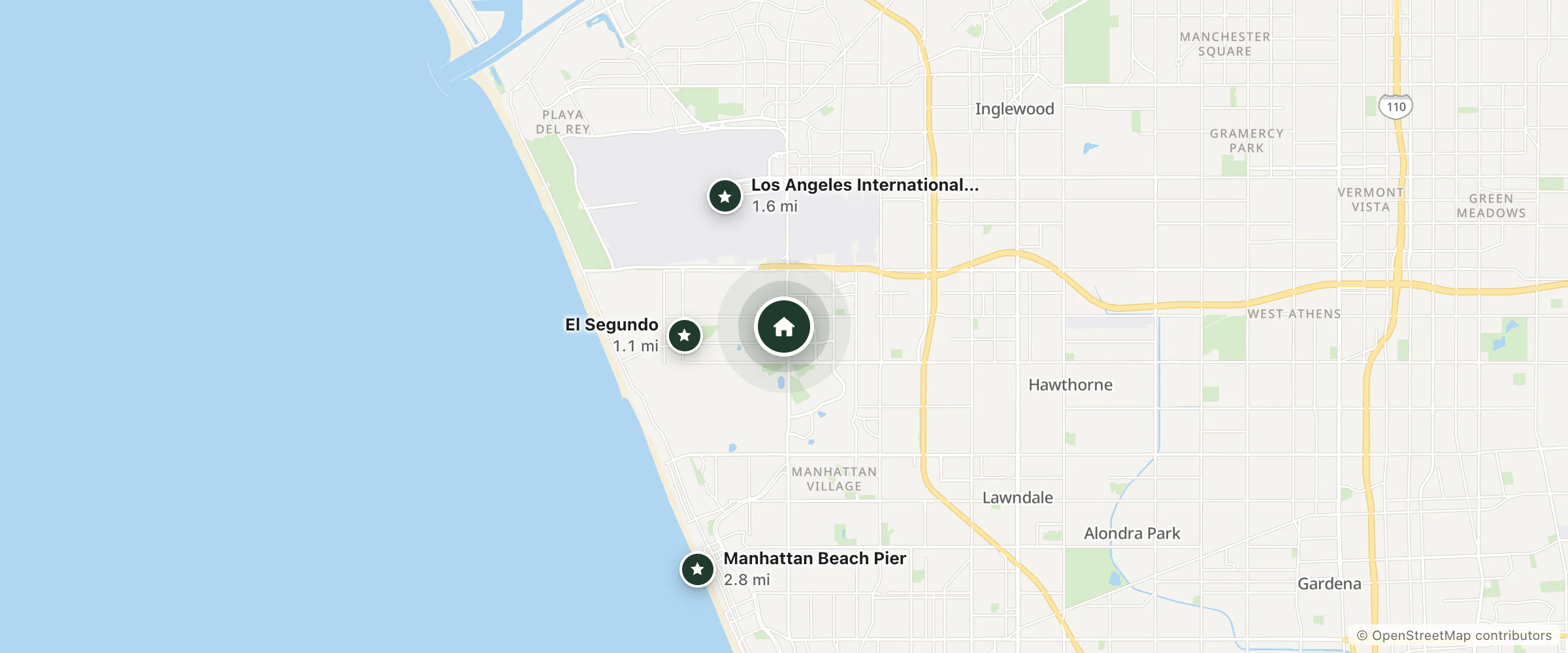 Map of Aloft and nearby El Segundo, Los Angeles International Airport and Manhattan Beach Pier