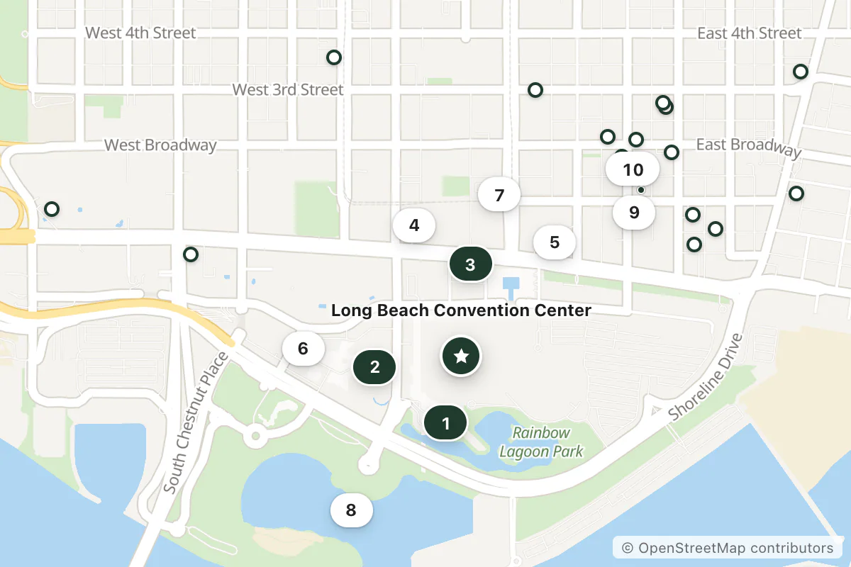 Map of the top 25 hotels for this question around Long Beach Convention Center
