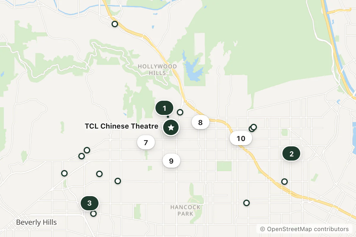 Map of the top 21 hotels for this question around TCL Chinese Theatre