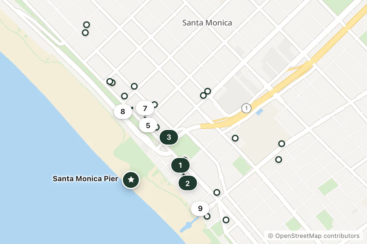 Map of the top 25 hotels for this question around Santa Monica Pier
