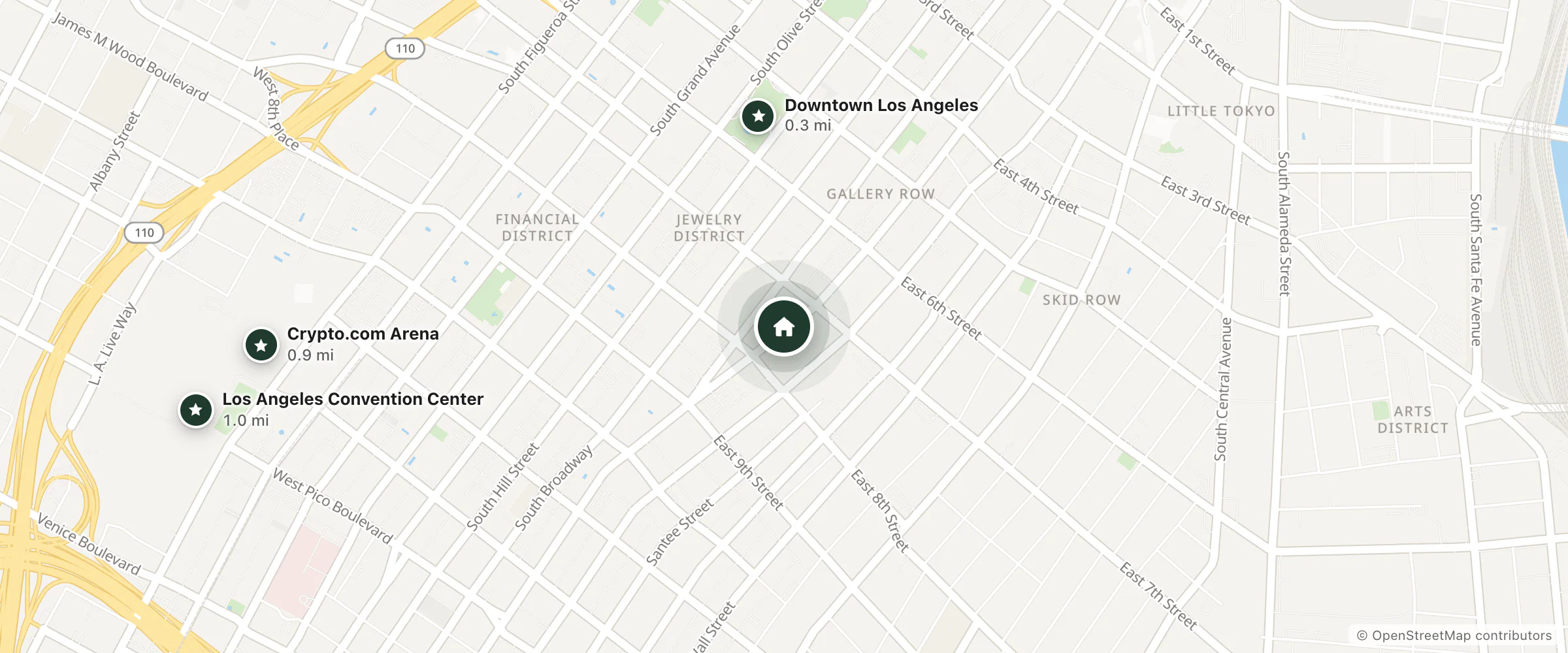 Map of Alexander Hotel and nearby Downtown Los Angeles, Crypto.com Arena and Los Angeles Convention Center