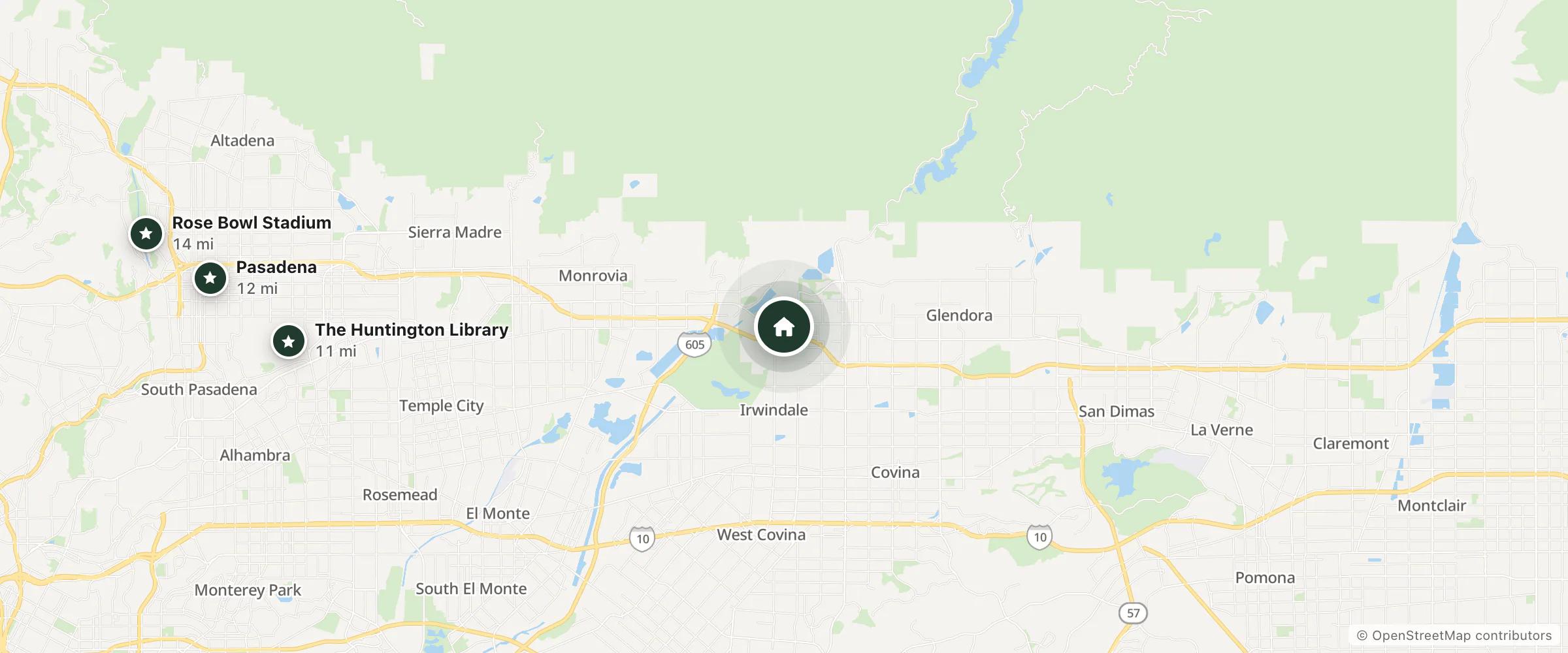 Map of Hotel India and nearby The Huntington Library, Pasadena and Rose Bowl Stadium