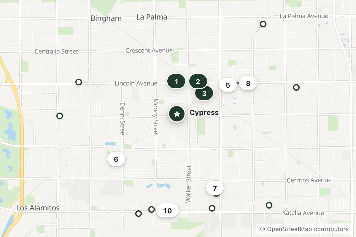 Map of the top 18 hotels for this question around Cypress