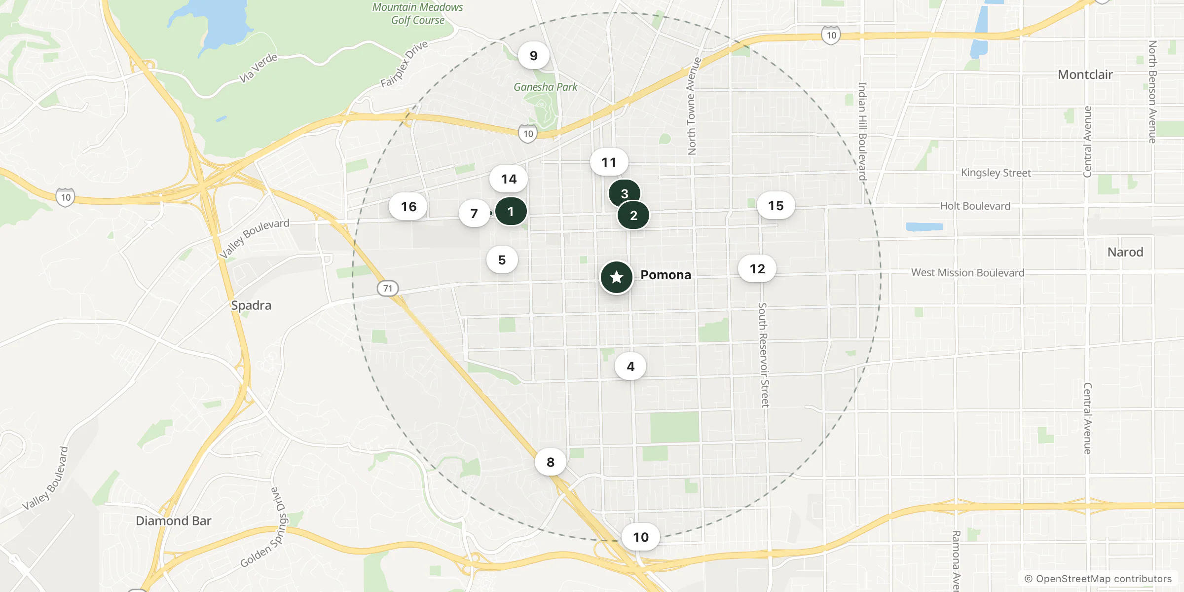 Map of hotels near Pomona