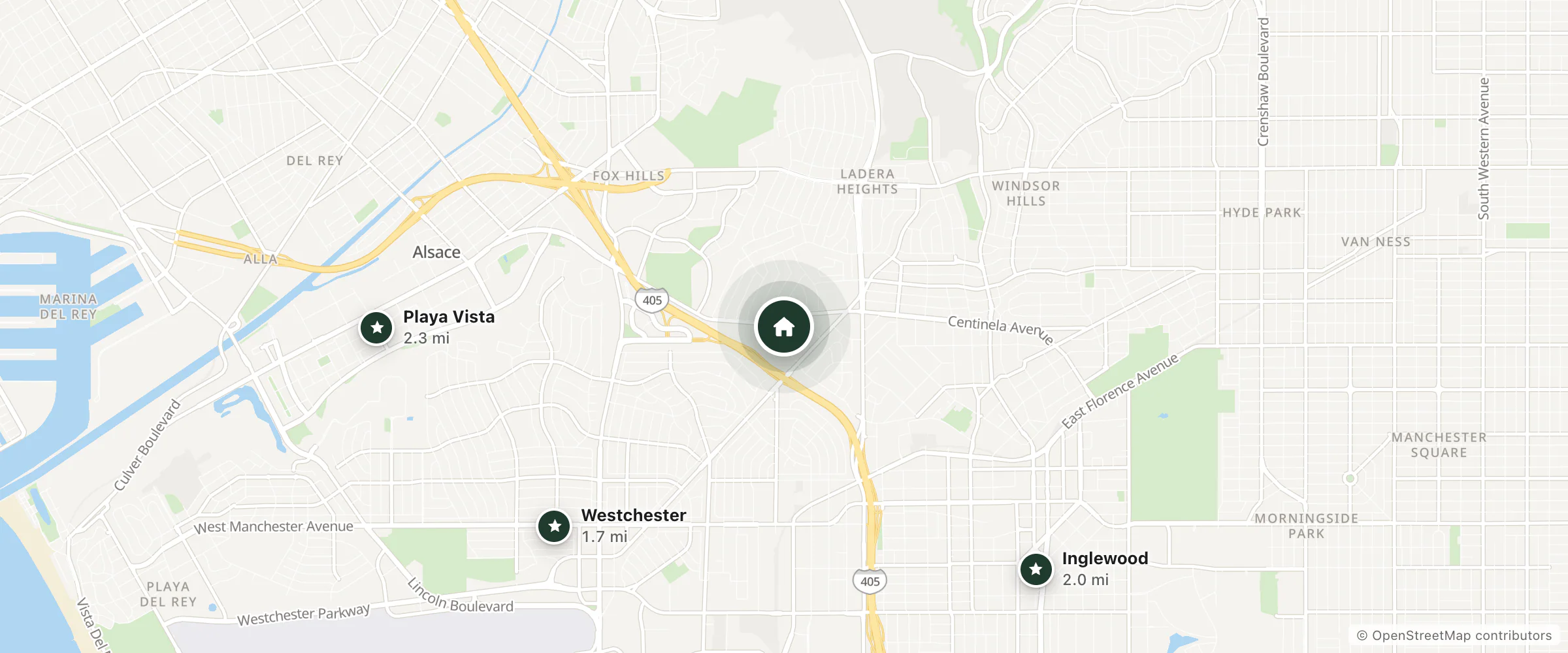 Map of The Fairmont Marimar Hotel & Bungalows and nearby Westchester, Inglewood and Playa Vista