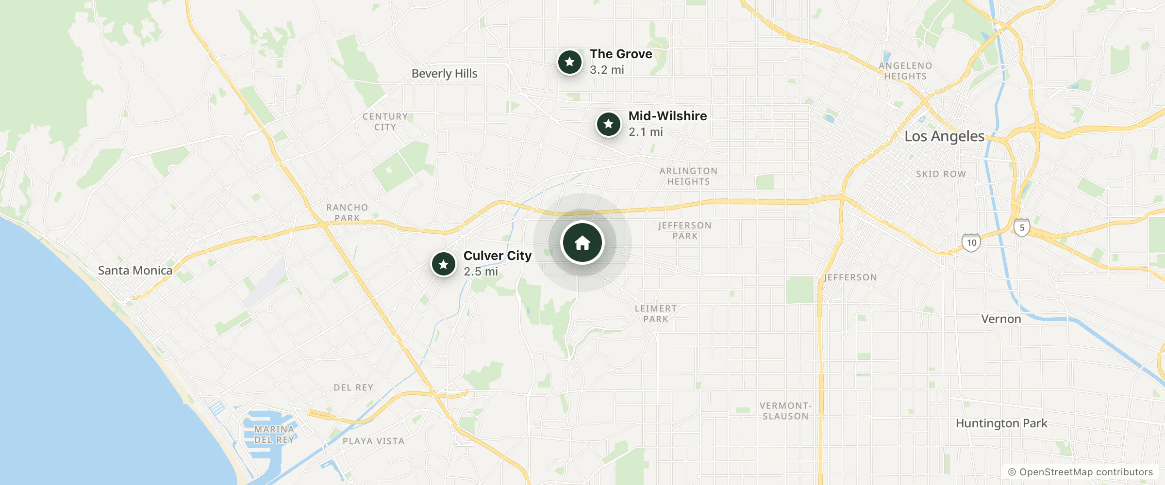 Map of Baldwin Hills Motor Inn and nearby Mid-Wilshire, Culver City and The Grove