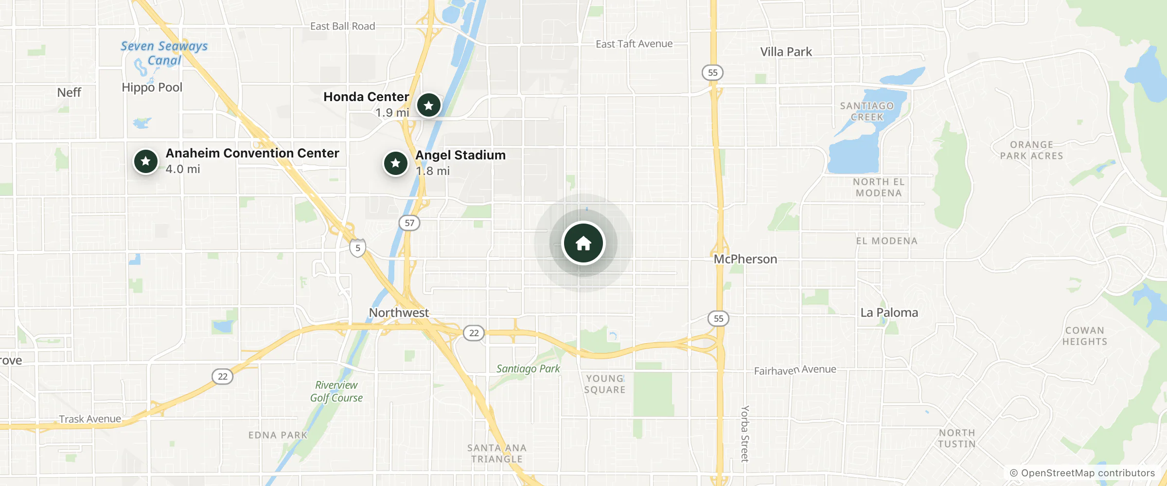 Map of The Richland and nearby Angel Stadium, Honda Center and Anaheim Convention Center