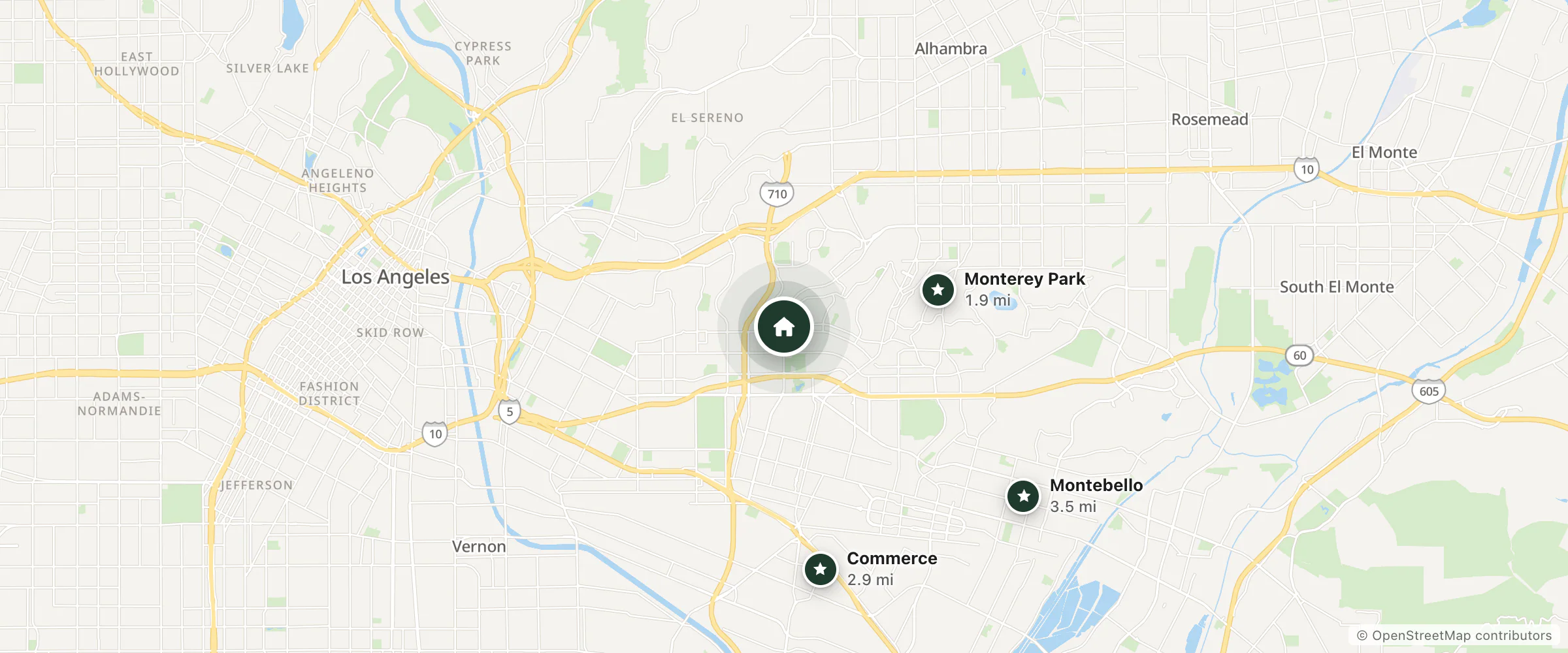 Map of Motel 6 and nearby Monterey Park, Commerce and Montebello