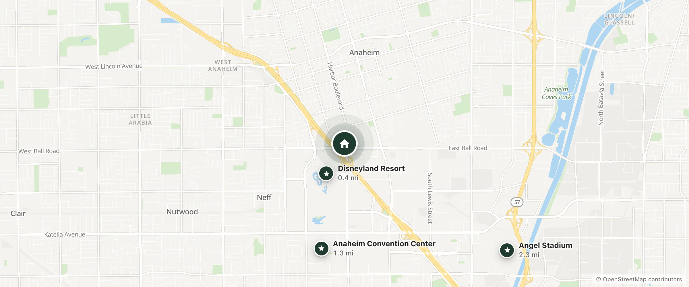 Map of Days Inn and Suites by Wyndham Anaheim and nearby Disneyland Resort, Anaheim Convention Center and Angel Stadium