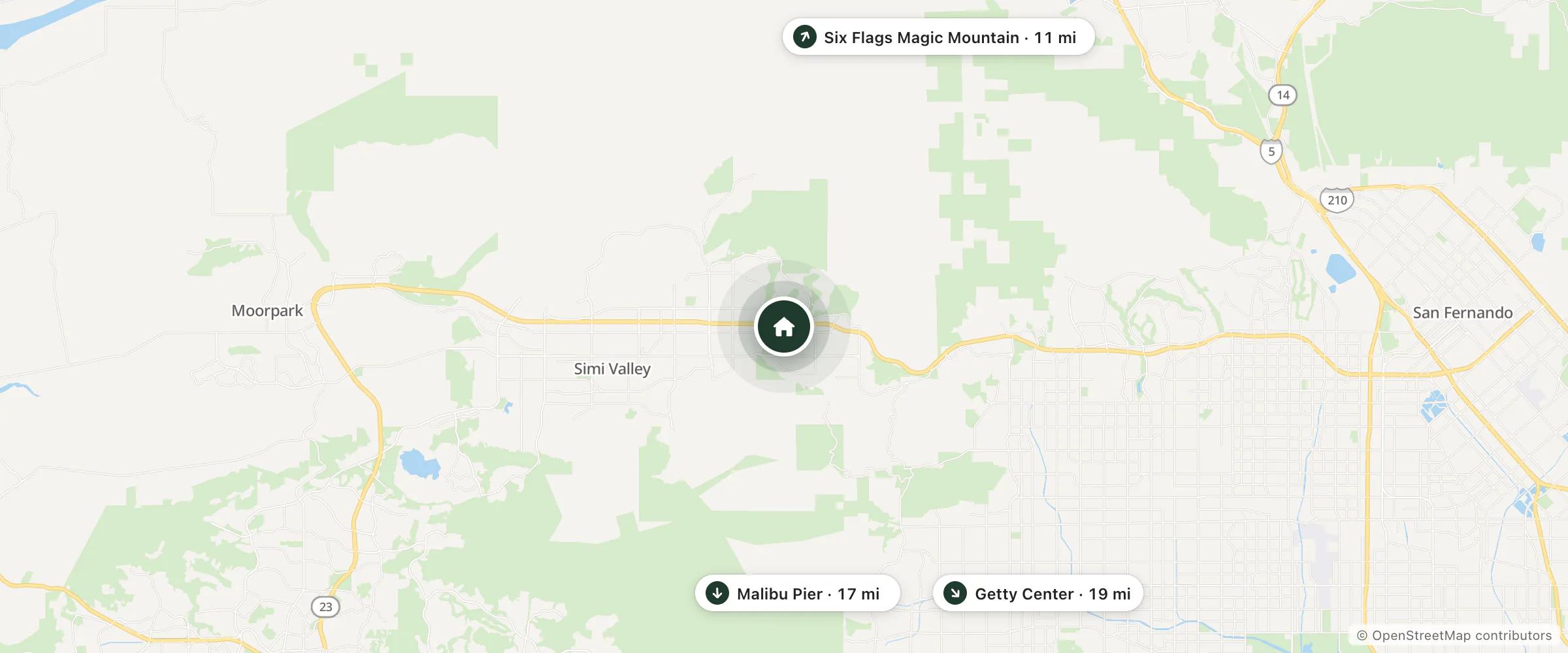 Map of Extended Stay America and nearby Six Flags Magic Mountain, Malibu Pier and Getty Center