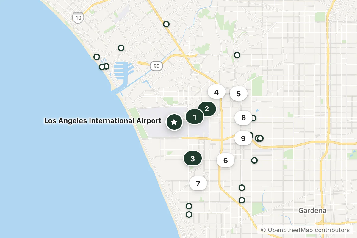 Map of the top 24 hotels for this question around Los Angeles International Airport