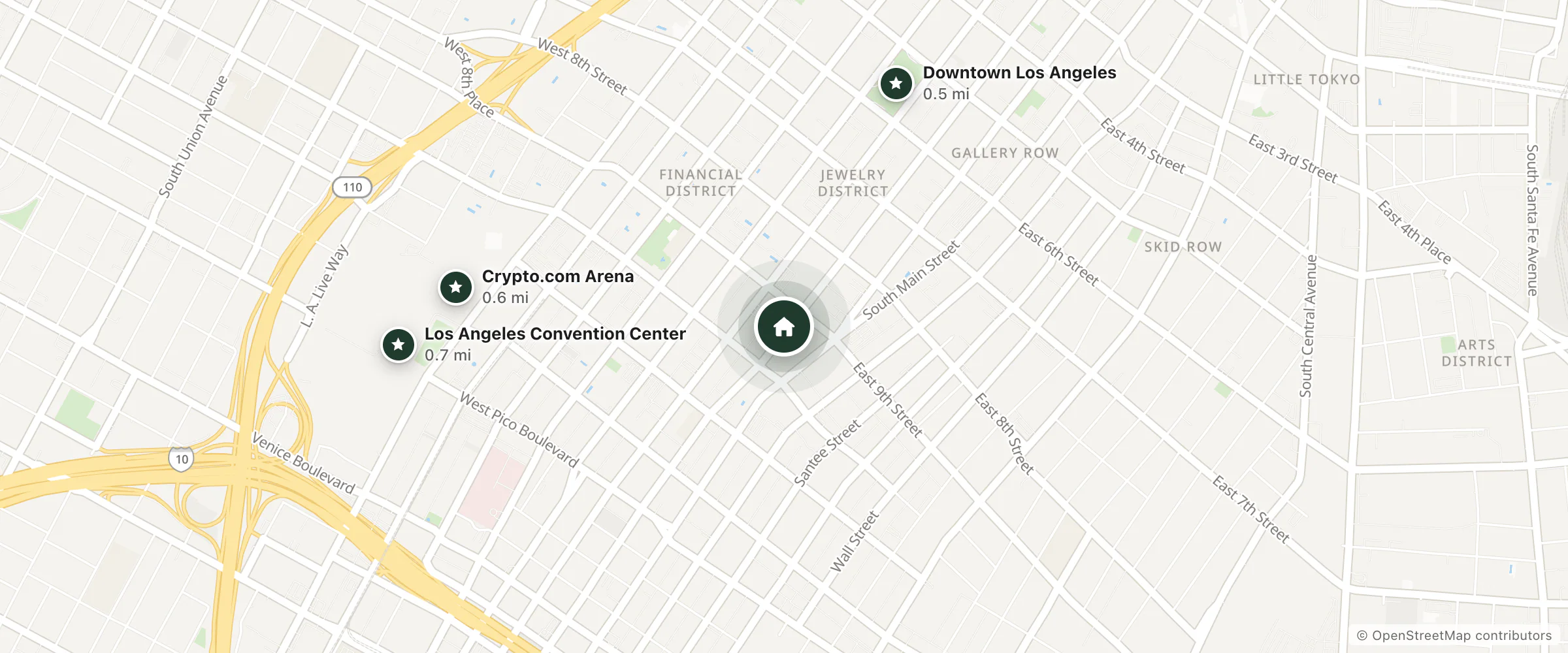Map of Ace Hotel Downtown Los Angeles and nearby Downtown Los Angeles, Crypto.com Arena and Los Angeles Convention Center