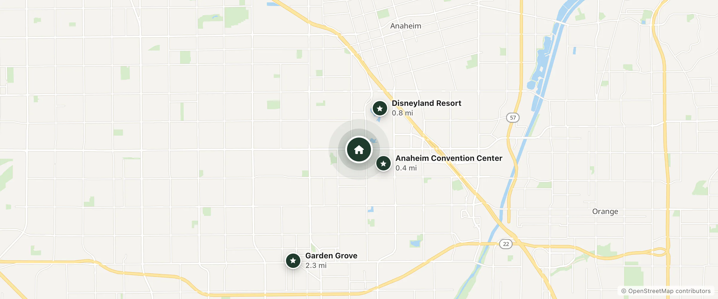 Map of Alamo Inn and Suites and nearby Anaheim Convention Center, Disneyland Resort and Garden Grove