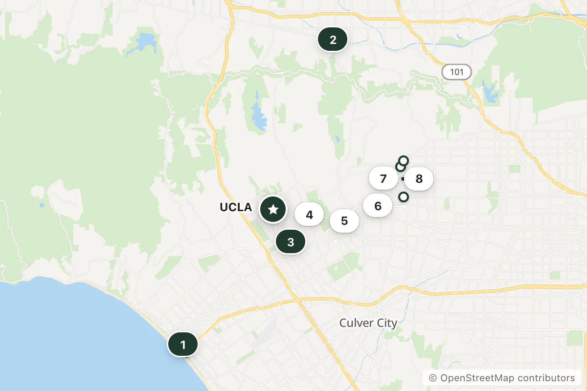 Map of the top 12 hotels for this question around UCLA