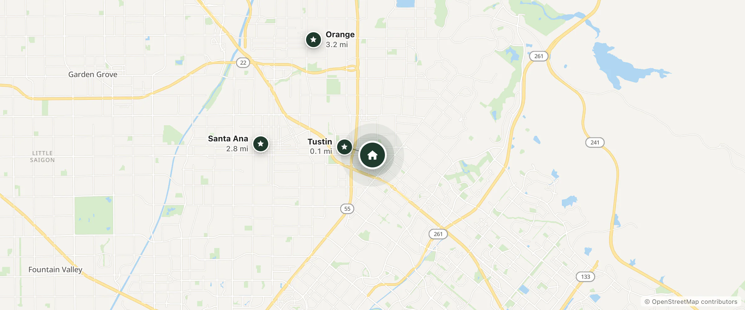 Map of Bel Air Motor Hotel and nearby Tustin, Santa Ana and Orange