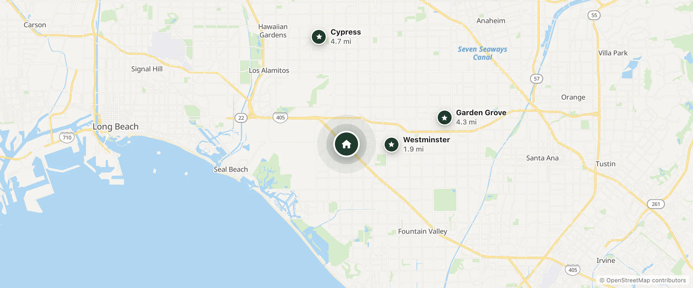 Map of Motel 6 Westminster and nearby Westminster, Garden Grove and Cypress