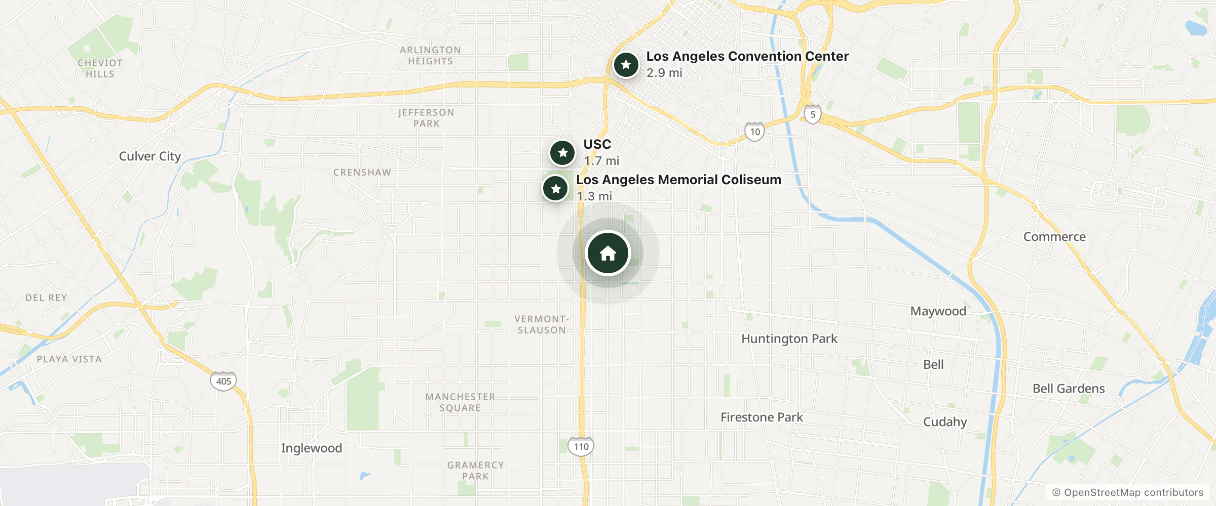 Map of Notel Motel and nearby Los Angeles Memorial Coliseum, USC and Los Angeles Convention Center