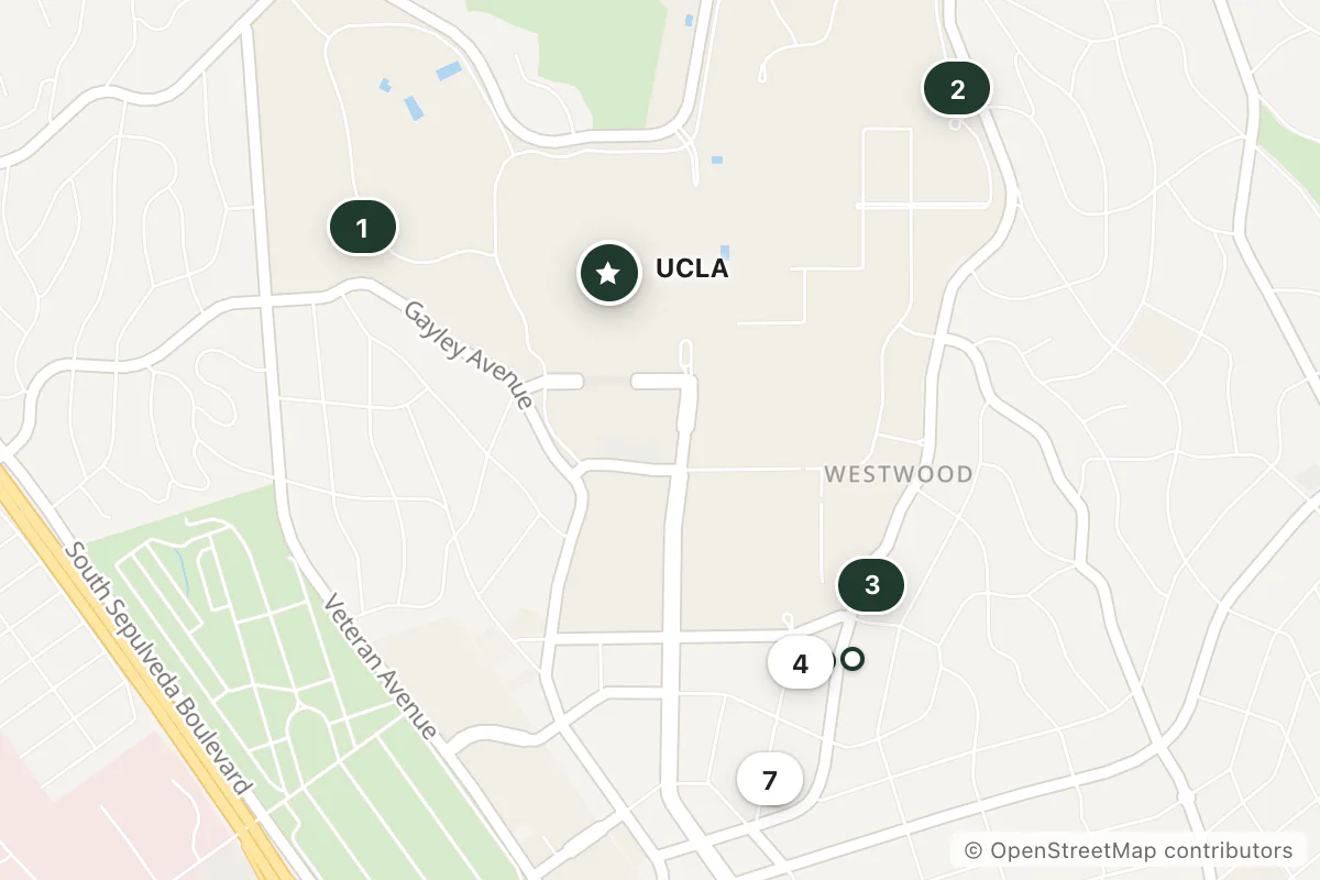 Map of the top 10 hotels for this question around UCLA