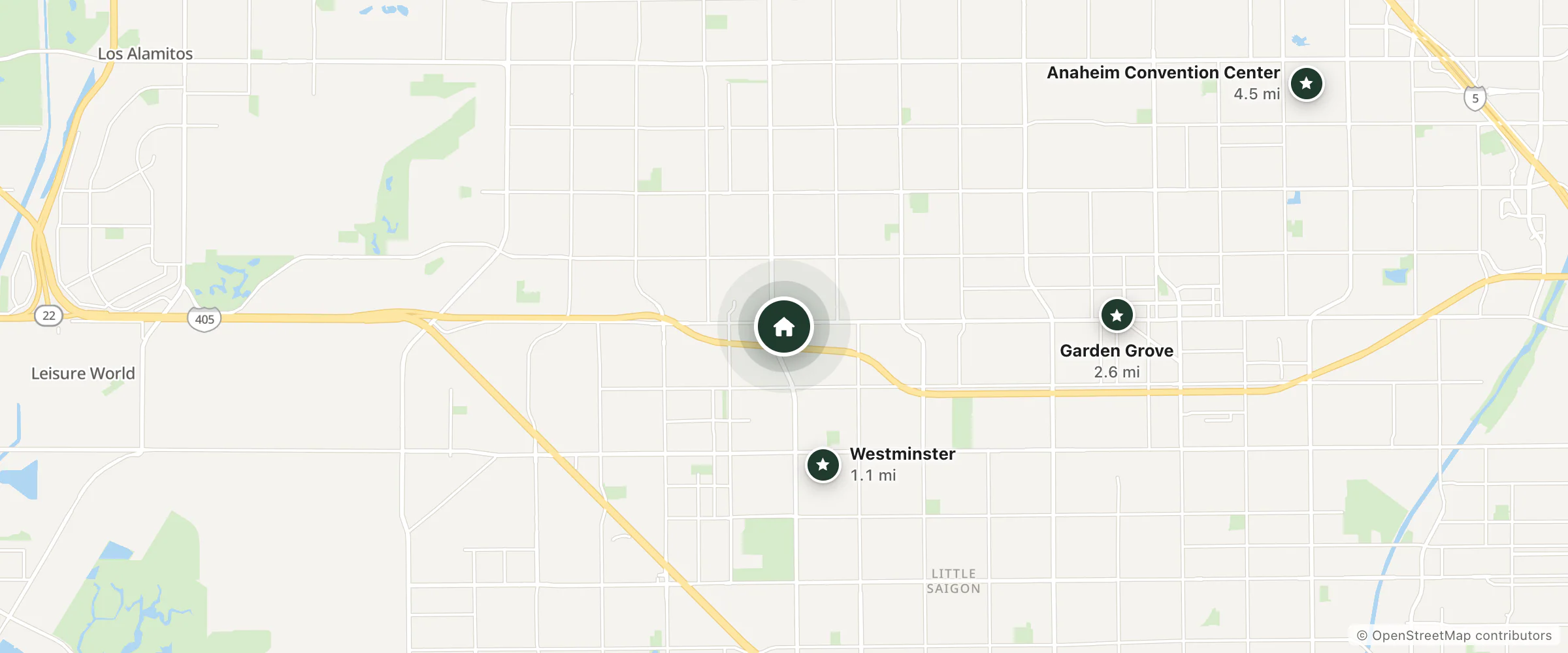Map of Morada Inn & Suites and nearby Westminster, Garden Grove and Anaheim Convention Center