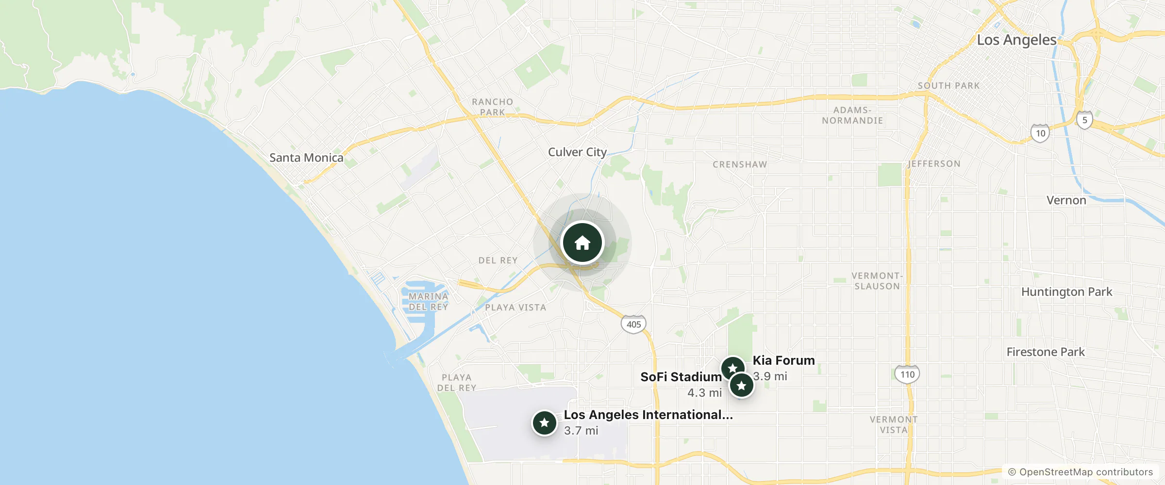 Map of Hotel Avenida and nearby Los Angeles International Airport, Kia Forum and SoFi Stadium