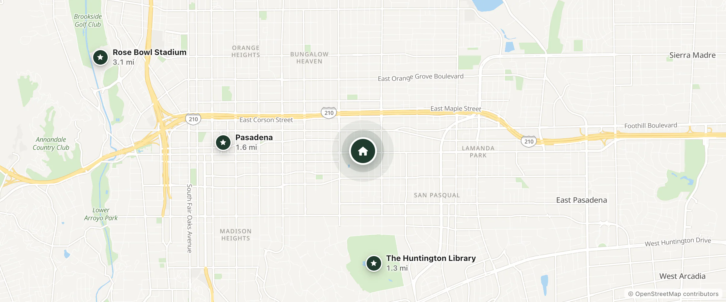 Map of Saga Motor Hotel and nearby The Huntington Library, Pasadena and Rose Bowl Stadium