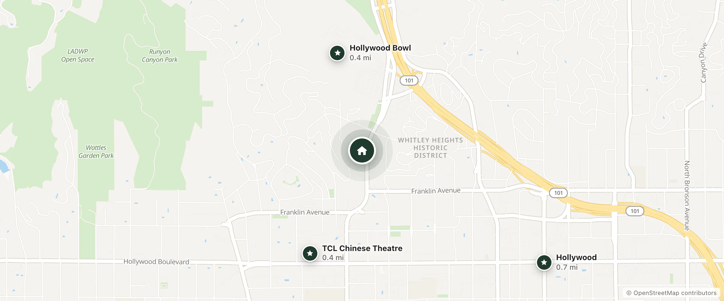 Map of Best Western Hollywood Plaza Inn and nearby Hollywood Bowl, TCL Chinese Theatre and Hollywood