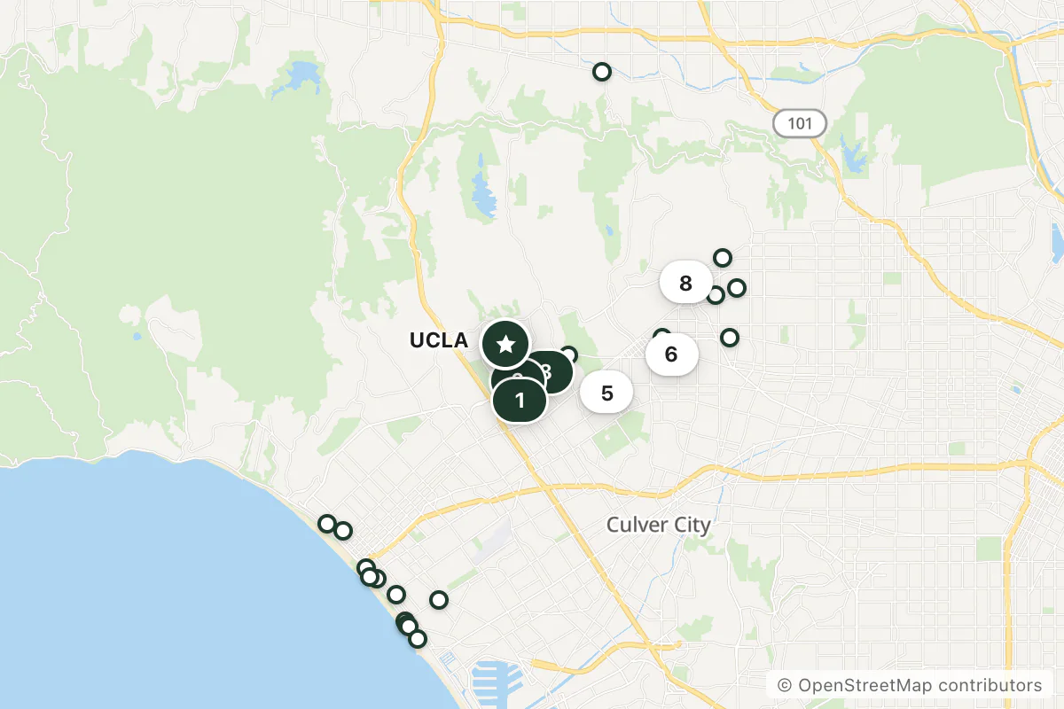 Map of the top 25 hotels for this question around UCLA