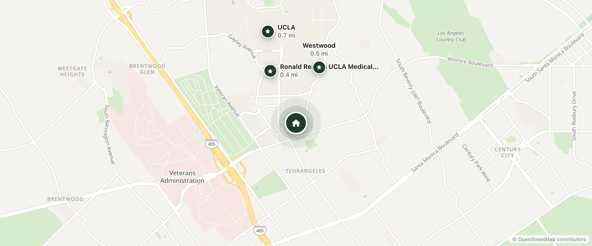 Map of Royal Palace Westwood and nearby Ronald Reagan UCLA Medical Center, Westwood and UCLA
