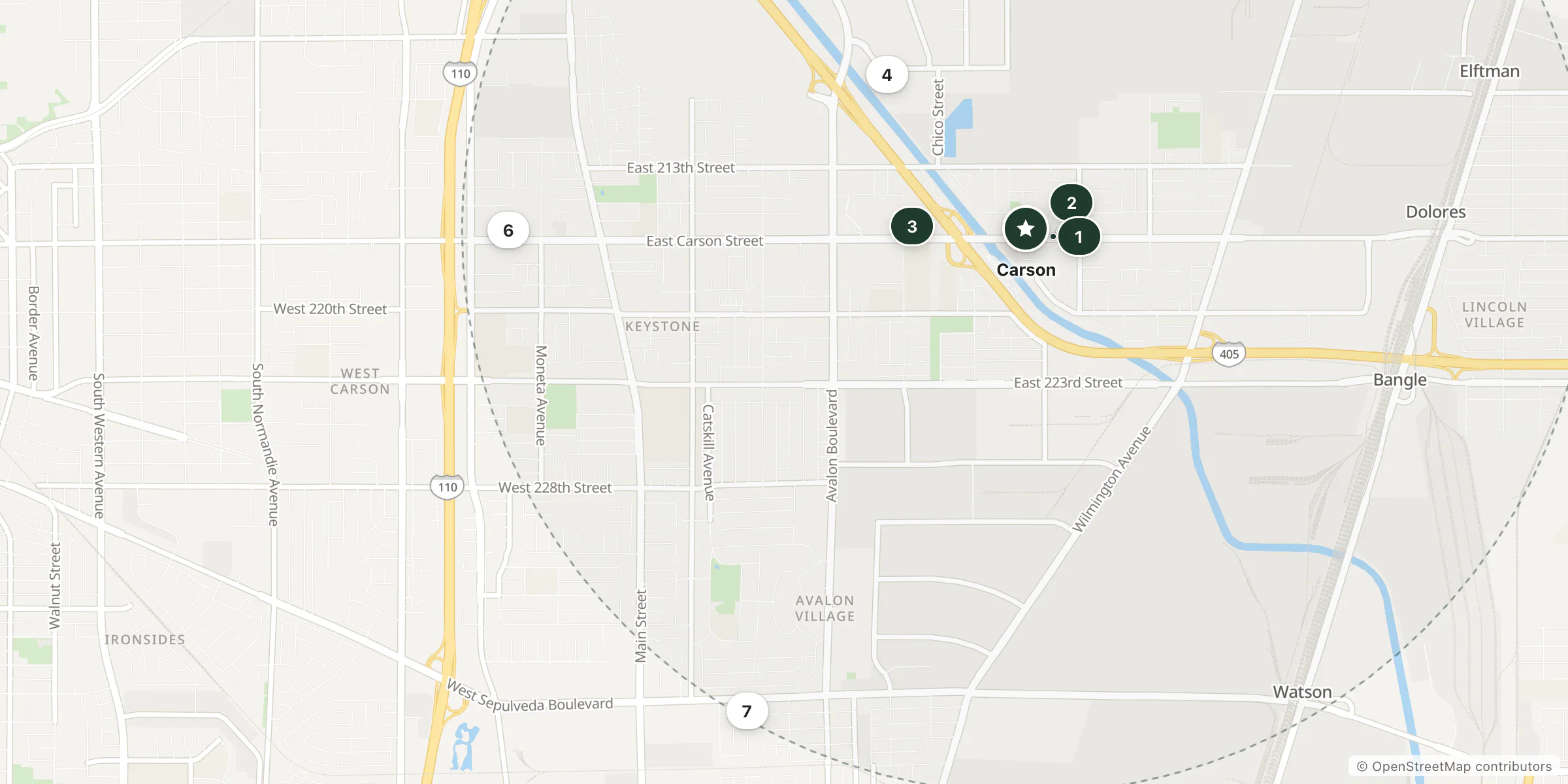 Map of hotels near Carson