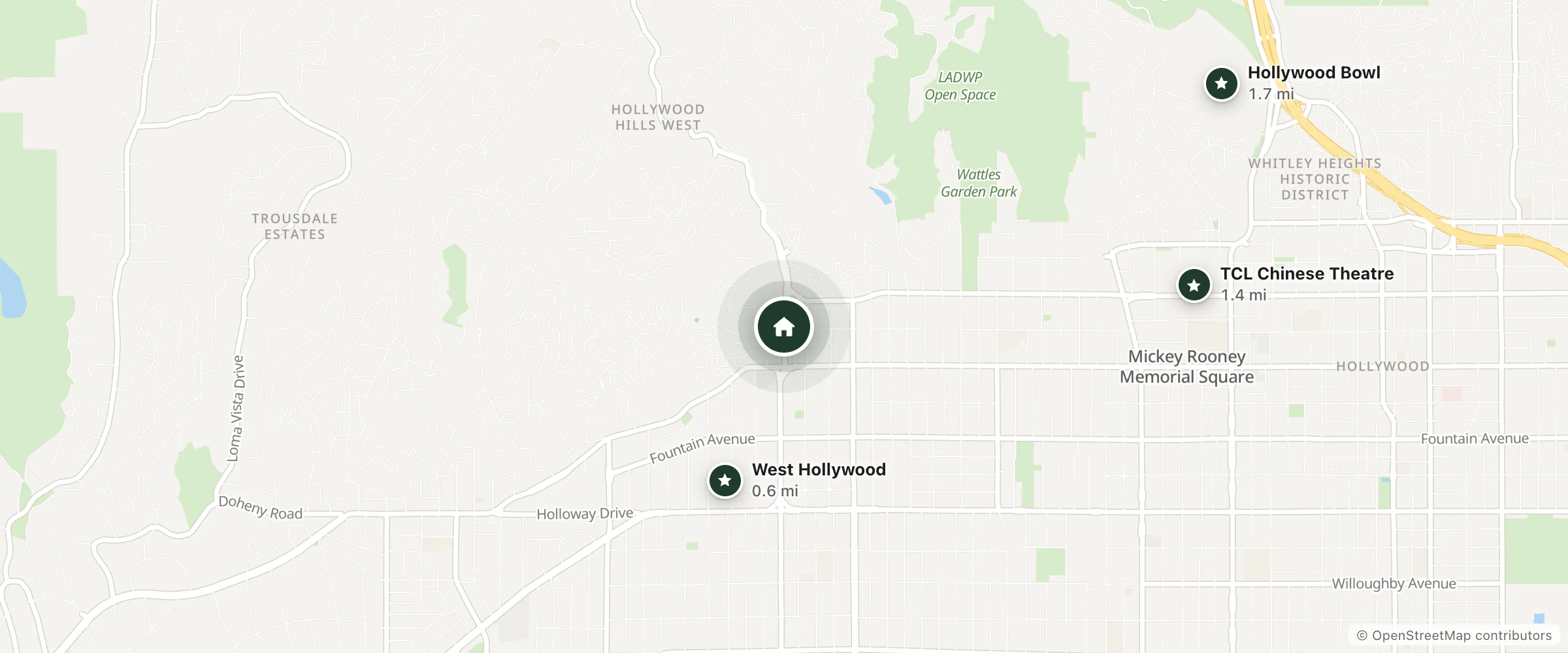 Map of Secret Garden Bed and Breakfast and nearby West Hollywood, TCL Chinese Theatre and Hollywood Bowl