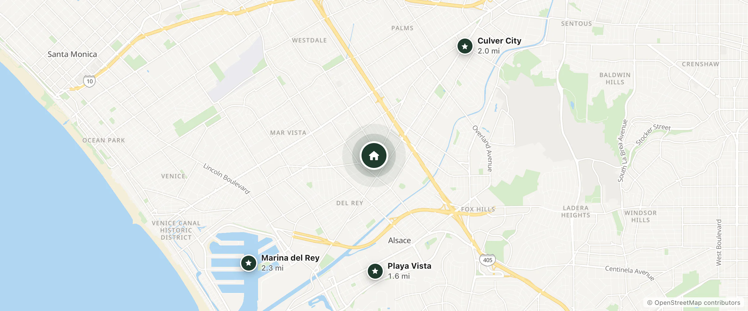 Map of Villa Brasil Motel and nearby Playa Vista, Culver City and Marina del Rey