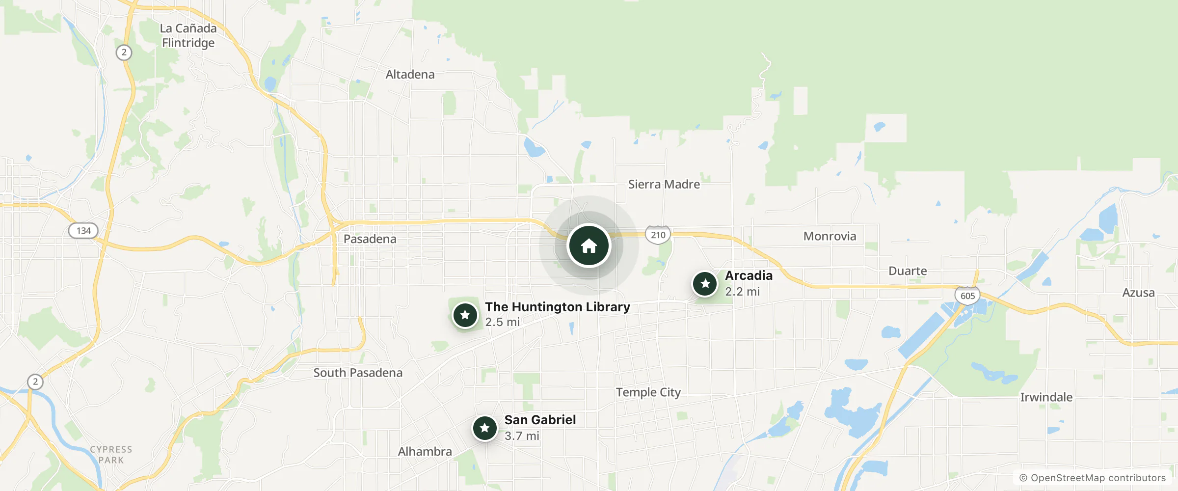 Map of Best Western Pasadena Royale Inn & Suites and nearby Arcadia, The Huntington Library and San Gabriel