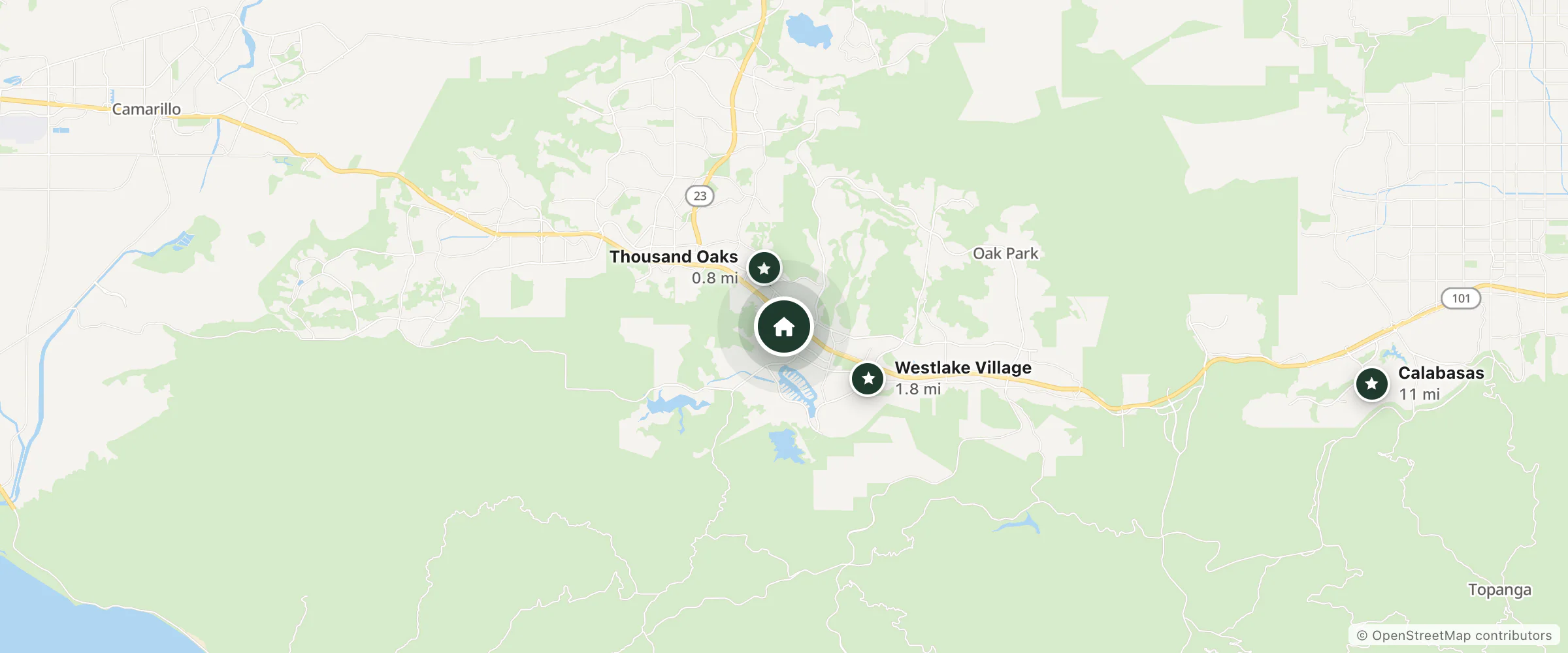 Map of Pleasant Holidays and nearby Thousand Oaks, Westlake Village and Calabasas