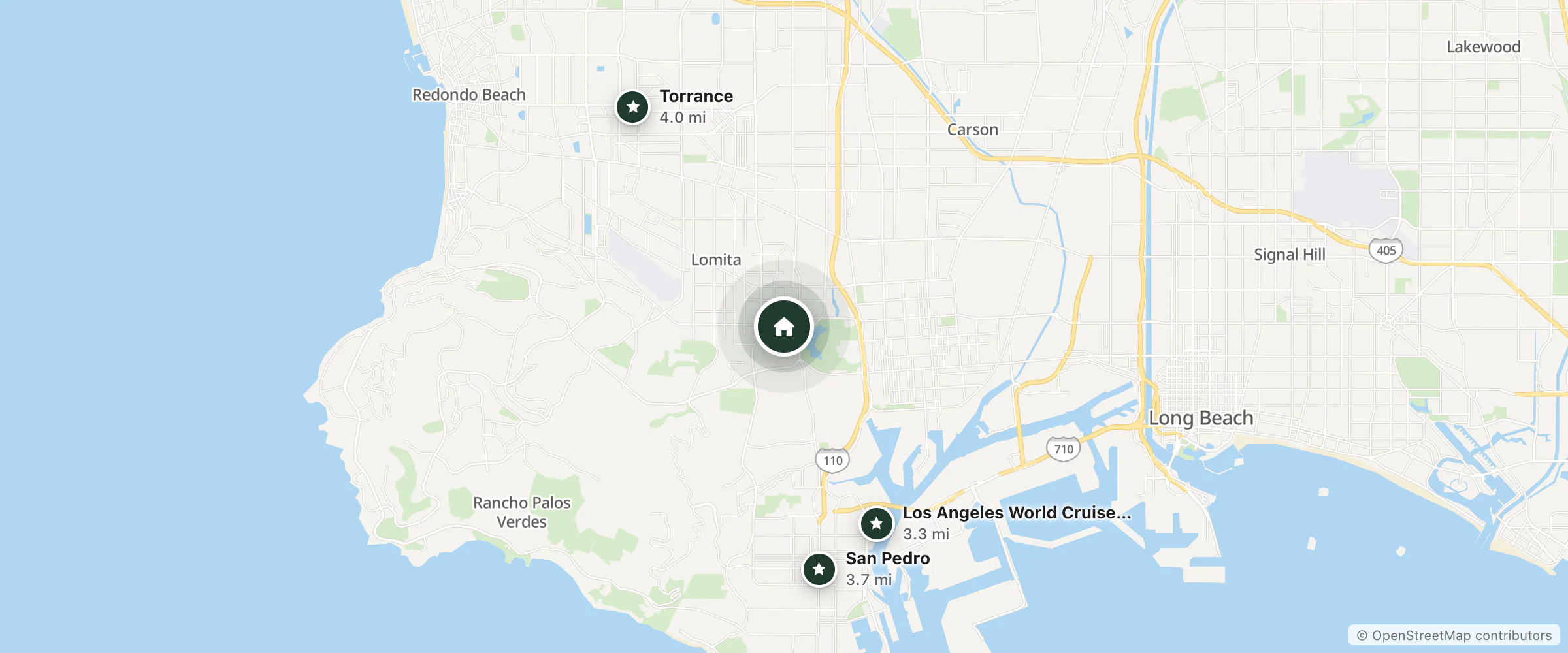 Map of Pacific Motel and nearby Los Angeles World Cruise Center, San Pedro and Torrance