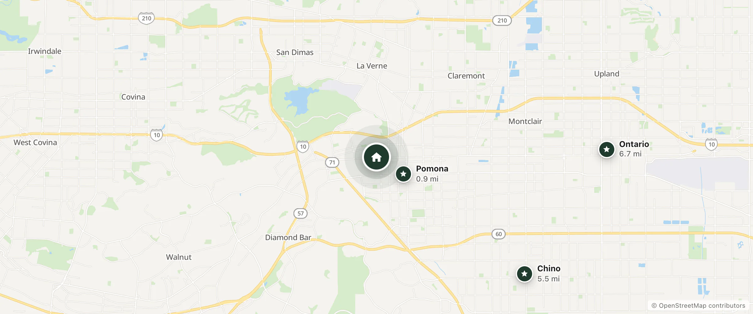 Map of Deluxe Motel and nearby Pomona, Chino and Ontario