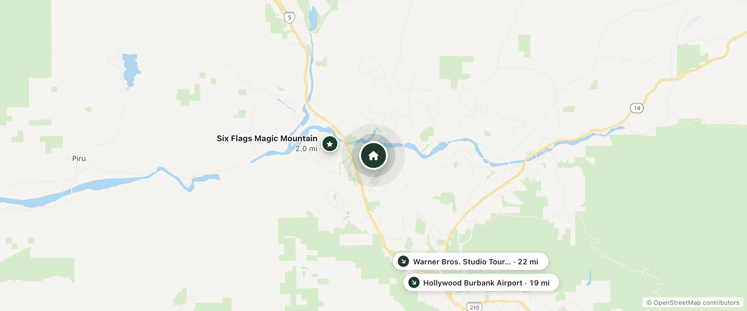 Map of Hyatt Regency Valencia and nearby Six Flags Magic Mountain, Hollywood Burbank Airport and Warner Bros. Studio Tour Hollywood