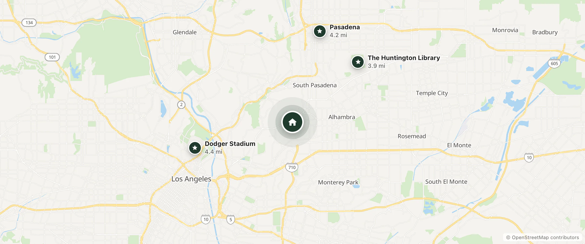 Map of Super 8 by Wyndham Los Angeles/Alhambra and nearby The Huntington Library, Pasadena and Dodger Stadium