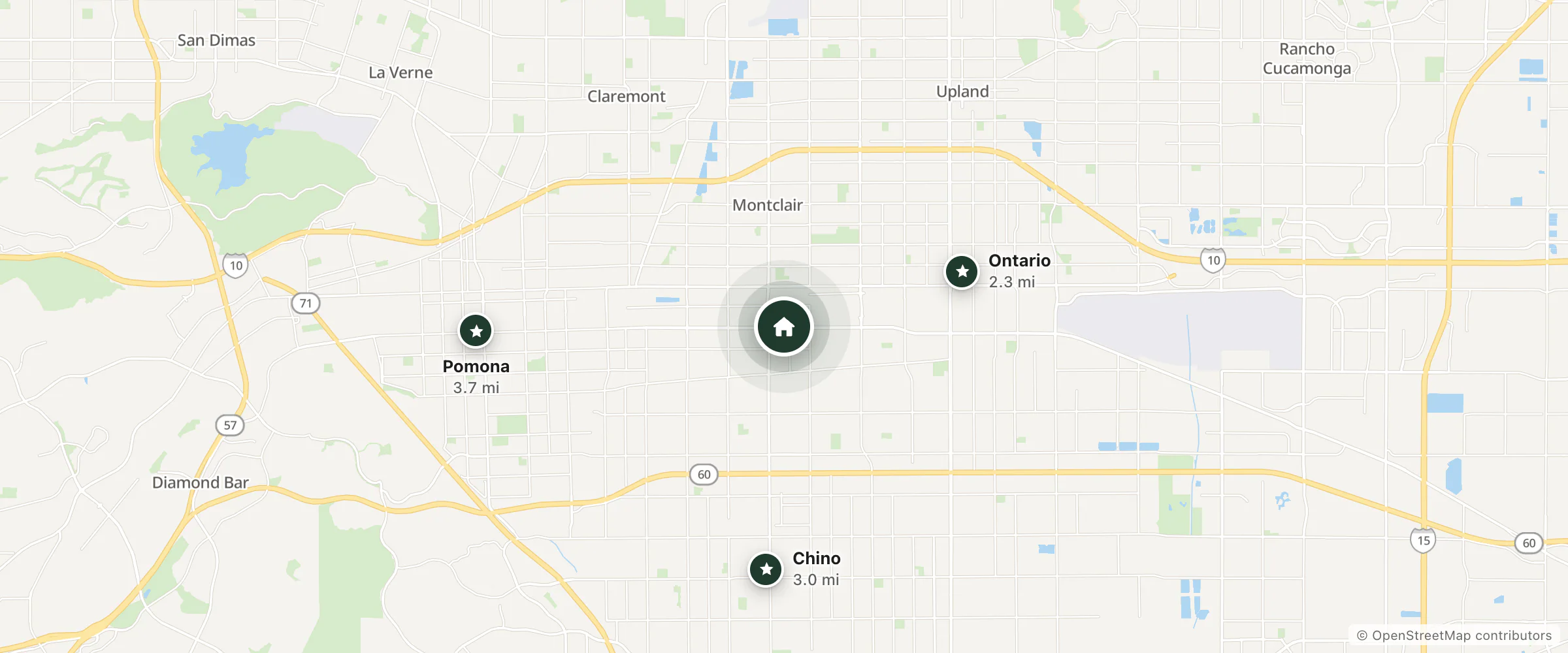 Map of Skandia Sky Motel and nearby Ontario, Chino and Pomona