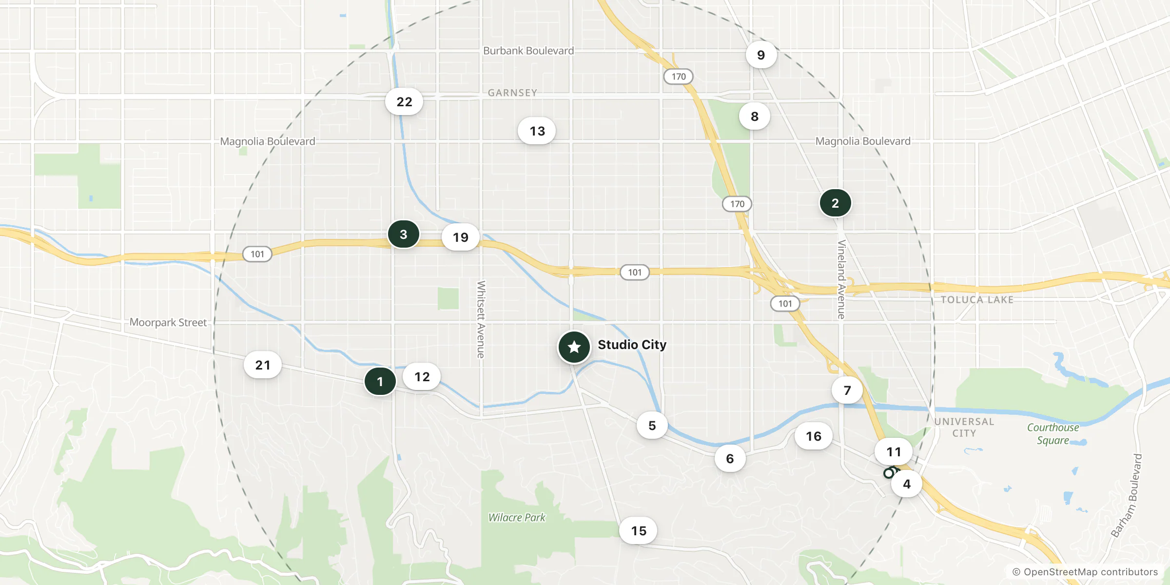 Map of hotels near Studio City