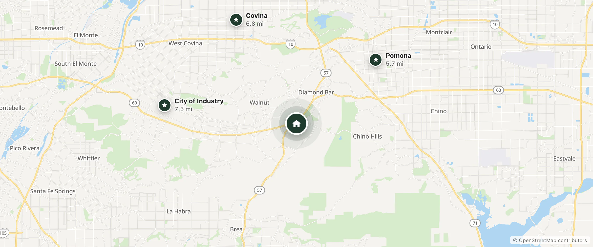Map of Ayres Suites Diamond Bar and nearby Pomona, Covina and City of Industry