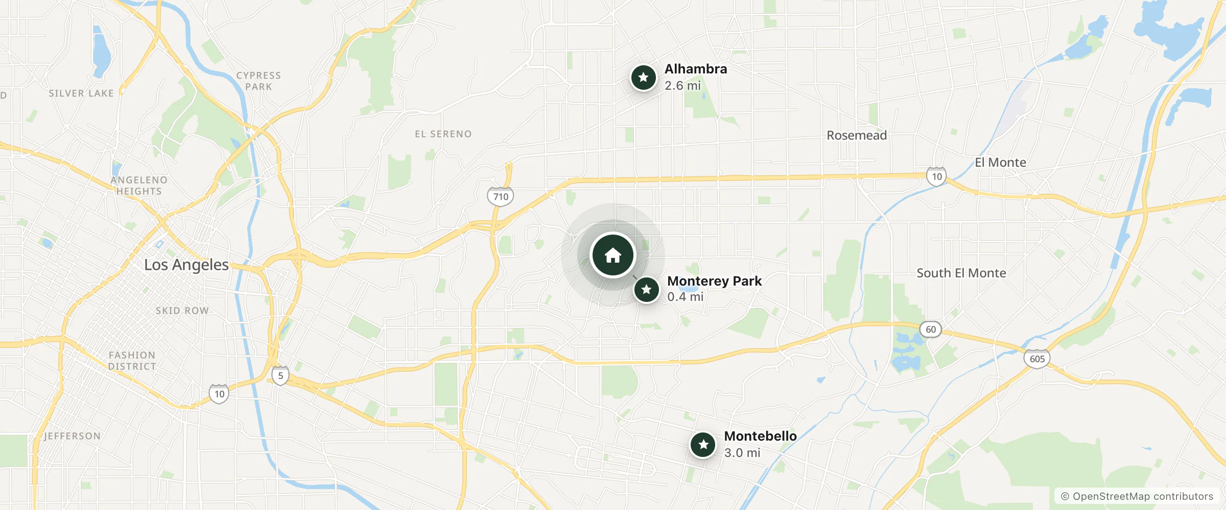 Map of Comfort Inn and nearby Monterey Park, Alhambra and Montebello